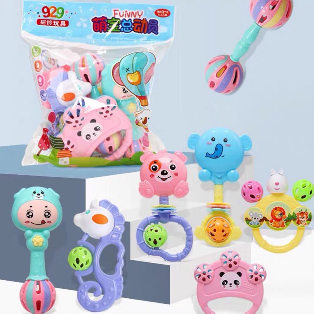 Bộ đồ chơi xúc xắc 7 món FUNNY Xúc xắc lục lạc nhiều màu sắc cho bé mozio store