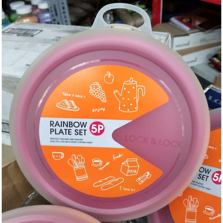 Lock&amp;Lock- Bộ 5 đĩa nhựa rực rỡ sắc màu Rainbow Plate Set HPP513S5