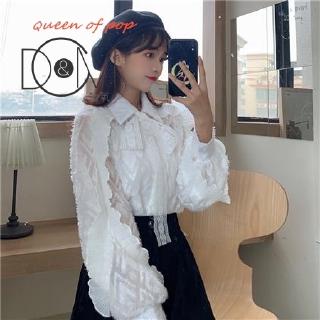 Áo Sơ Mi Dài Tay Cổ Lá Sen Phối Nơ Thanh Lịch Dành Cho Nữ