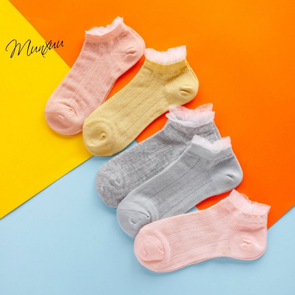Tất nữ cổ ngắn phối viền bèo tiểu thư chất Cotton co dãn - MUNXUU T06