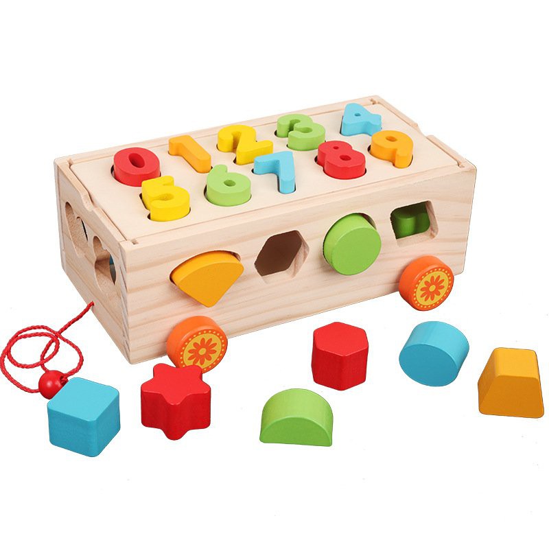 [GIAO HỎA TỐC] - Đồ chơi xe kéo thả hình khối nhiều màu sắc giáo cụ Montesori luyện trí thông minh cho bé.