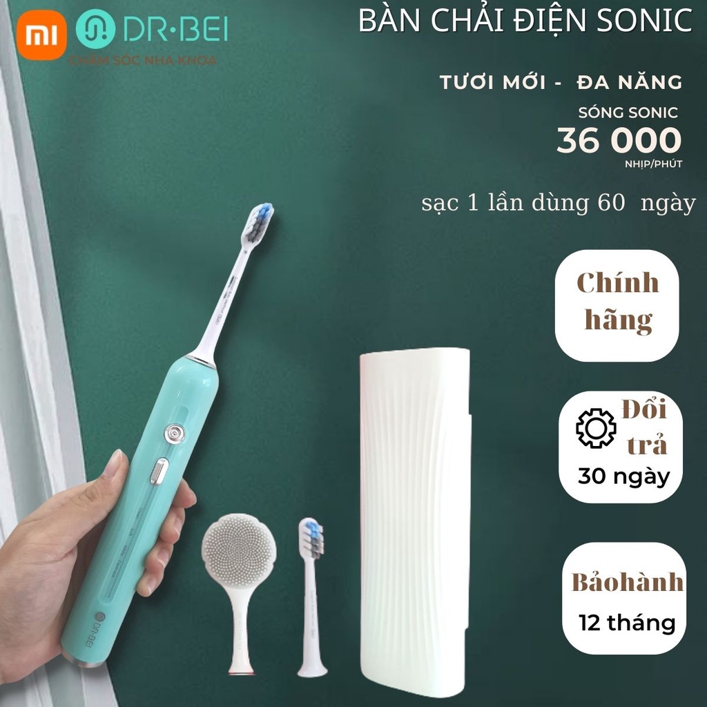 Combo Bàn Chải điện Dr Bei E5 và Máy tăm nước Xanh có đầu rửa mặt