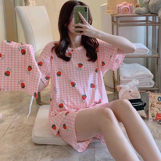 BỘ ĐỒ NGỦ CARO HÌNH DÂU TÂY CHÚ GẤU CUTE MÀU HỒNG - BỘ MẶC NHÀ MÀU BE HÌNH XƯƠNG RỒNG ULZZANG GIÁ RẺ