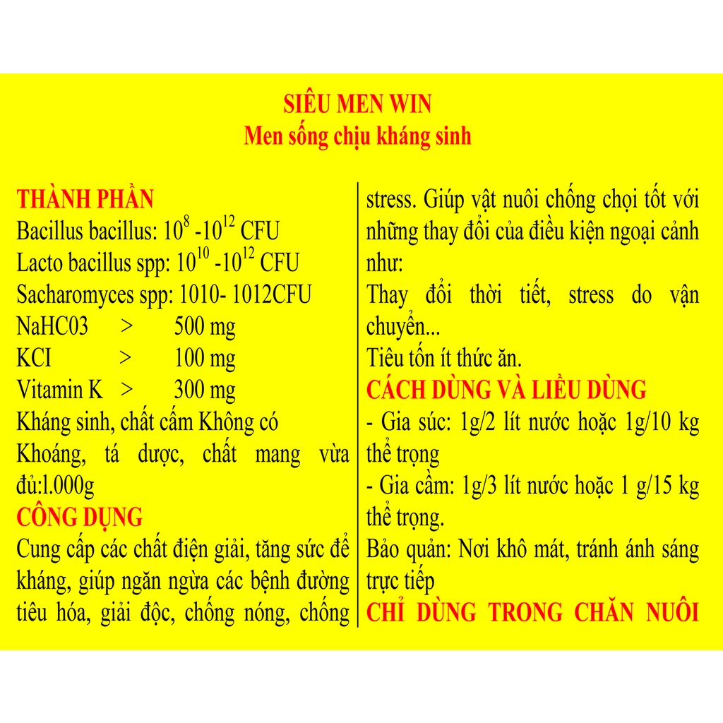 1kg SIÊU MEN WIN Men sống chịu kháng sinh