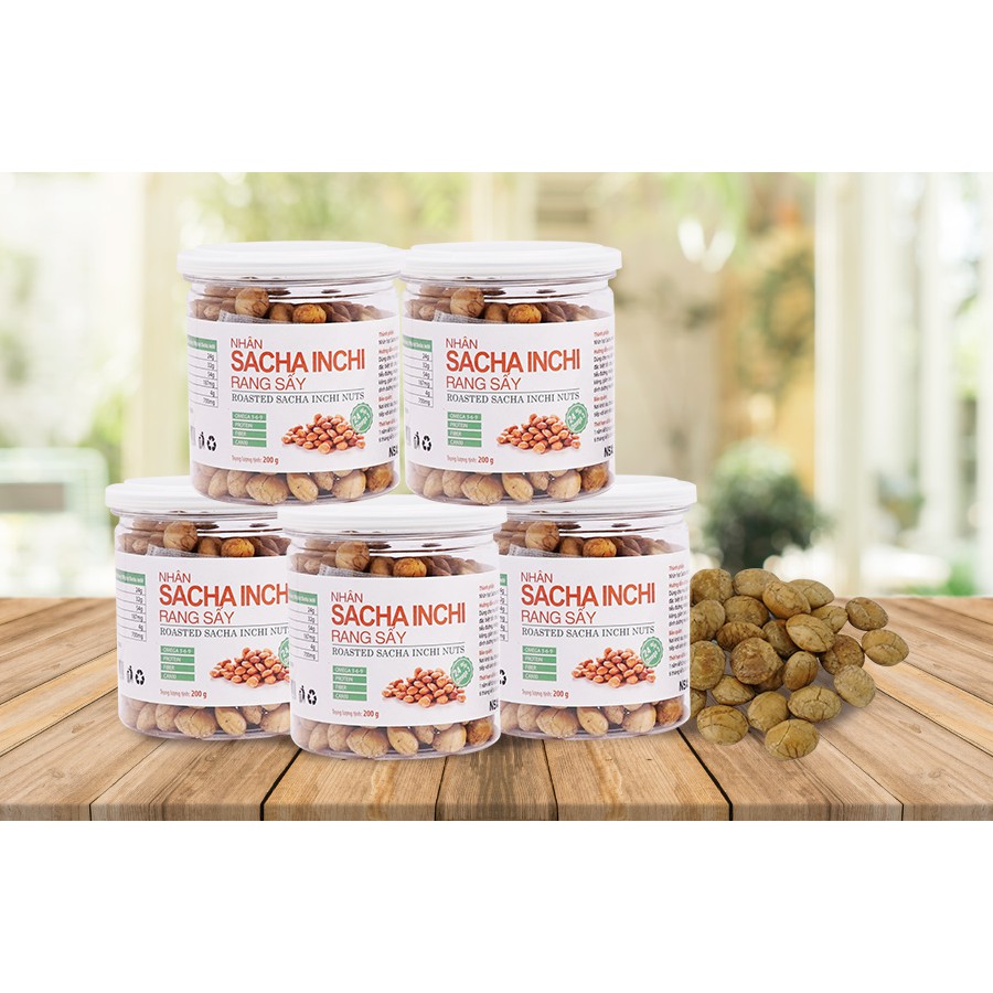 BazanNuts-Combo 5 hũ nhân hạt Sacha Inchi rang sấy (200gr) tặng 3 hũ nhân hạt rang muối (100gr)