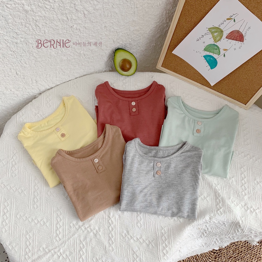 Áo cotton dài tay cổ tròn unisex cho bé, áo thu đông mềm mịn