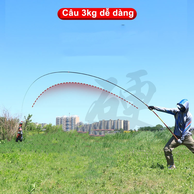 Cần câu tay 6H Hoàng Long carbon chất liệu carbon xoắn toàn thân -  tặng ngọn phụ siêu khỏe