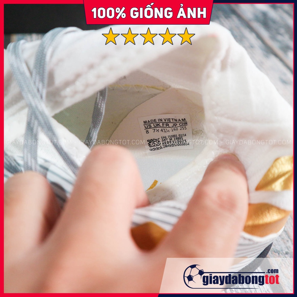 Giày Đá Bóng Chân Bè Nemeziz 19.3 TF Trắng Vạch Vàng | Đinh sân cỏ nhân tạo, Da mềm, Cổ cao, Trọng lượng nhẹ