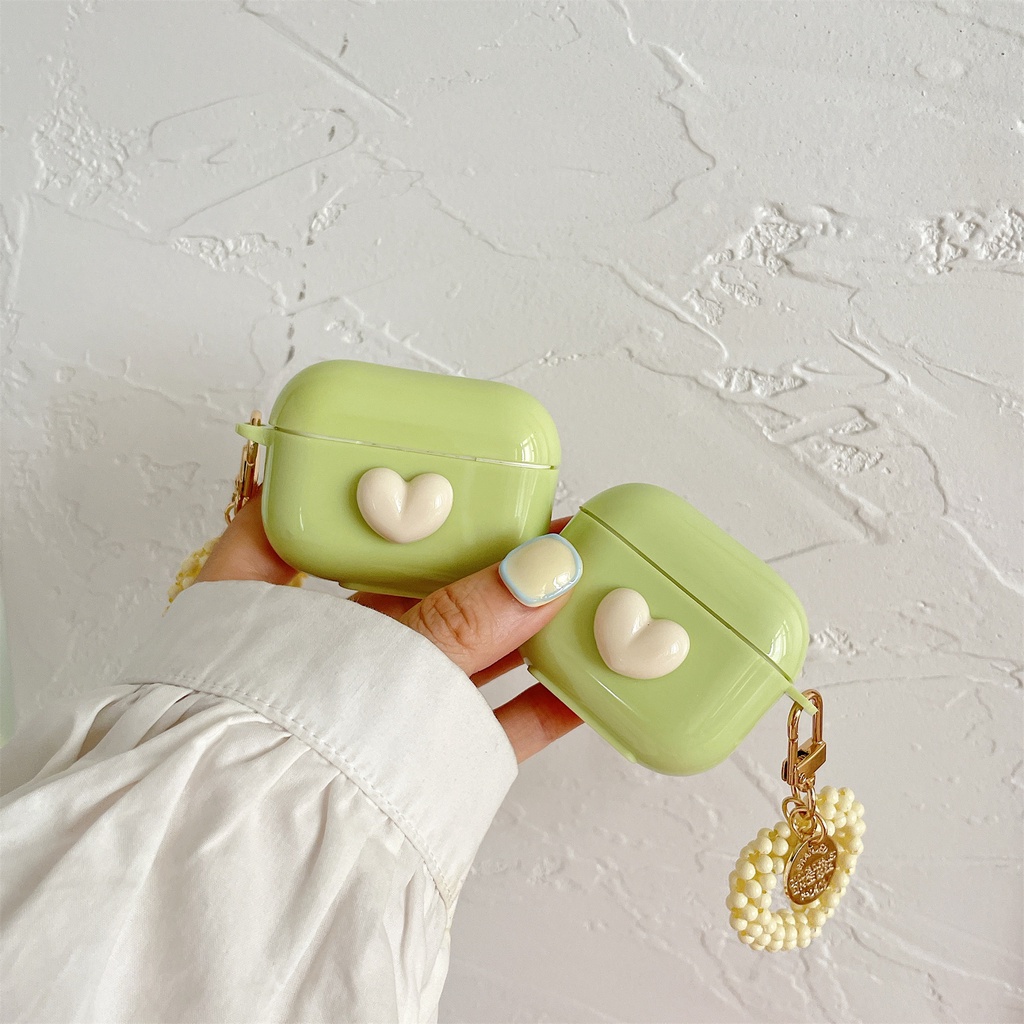 Vỏ Bảo Vệ Hộp Sạc Tai Nghe airpods3/pro/ airpods1/2 Bluetooth Không Dây Hình Trái Tim Màu matcha/Vàng Dễ Thương