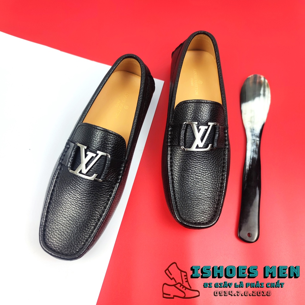 Giày lười da nam, Giày Mọi Moca LV Nam Phiên Bản Giới Hạn All Black Thời Trang Da Bò Xịn Chuẩn Form Nhập Khẩu Full Box