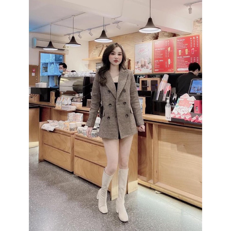 ÁO BLAZER DẠ KẺ NÂU TÂY 2 LỚP DÀY Ê | BigBuy360 - bigbuy360.vn