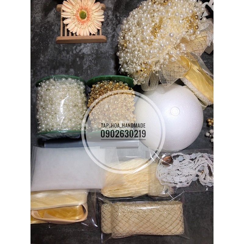SET NGUYÊN LIỆU LÀM HOA CƯỚI HẠT CƯỜM