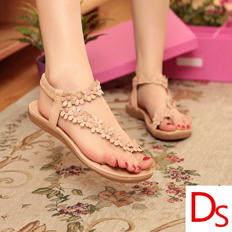 Giày Sandal Đế Bằng Đính Hoa Phong Cách Bohemian Thời Trang Mùa Hè Mới Cho Nữ