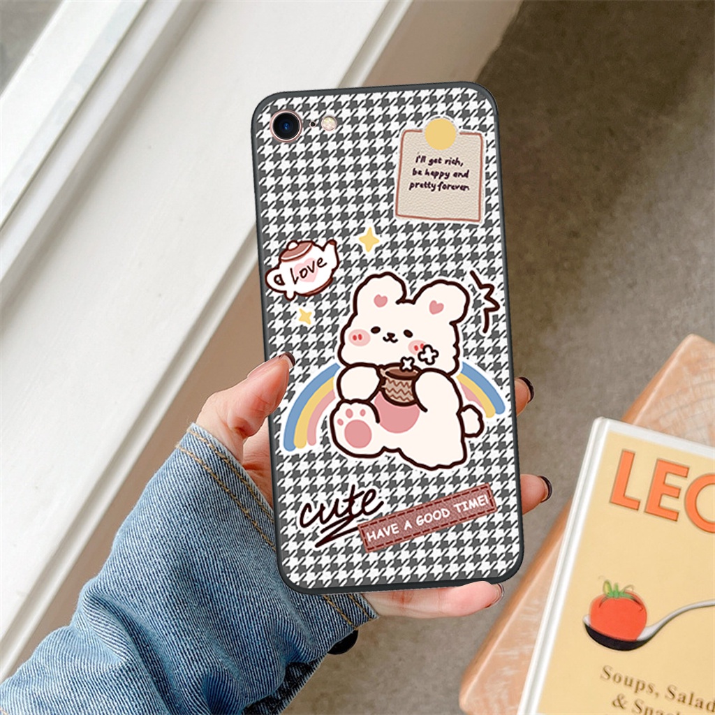 Ốp lưng IP 5/ 5S/ 6/ 6S/ 6 plus/ 6s plus/ 7/ 8/ se 2020 gấu bear kẻ caro nhựa dẻo cạnh mềm