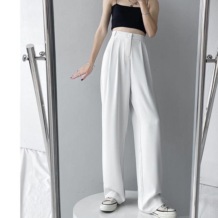 Quần dài ống rộng lưng cao lụa trắng size lớn thời trang mùa hè cho nữ