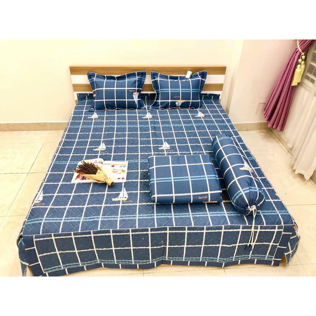 [COMBO RẺ SIÊU CẤP] SET 5 MÓN GA TRẦN BÔNG + CHĂN COTTON LỤA + 2 GỐI CÙNG MÀU BAMBILOO CAO CẤP