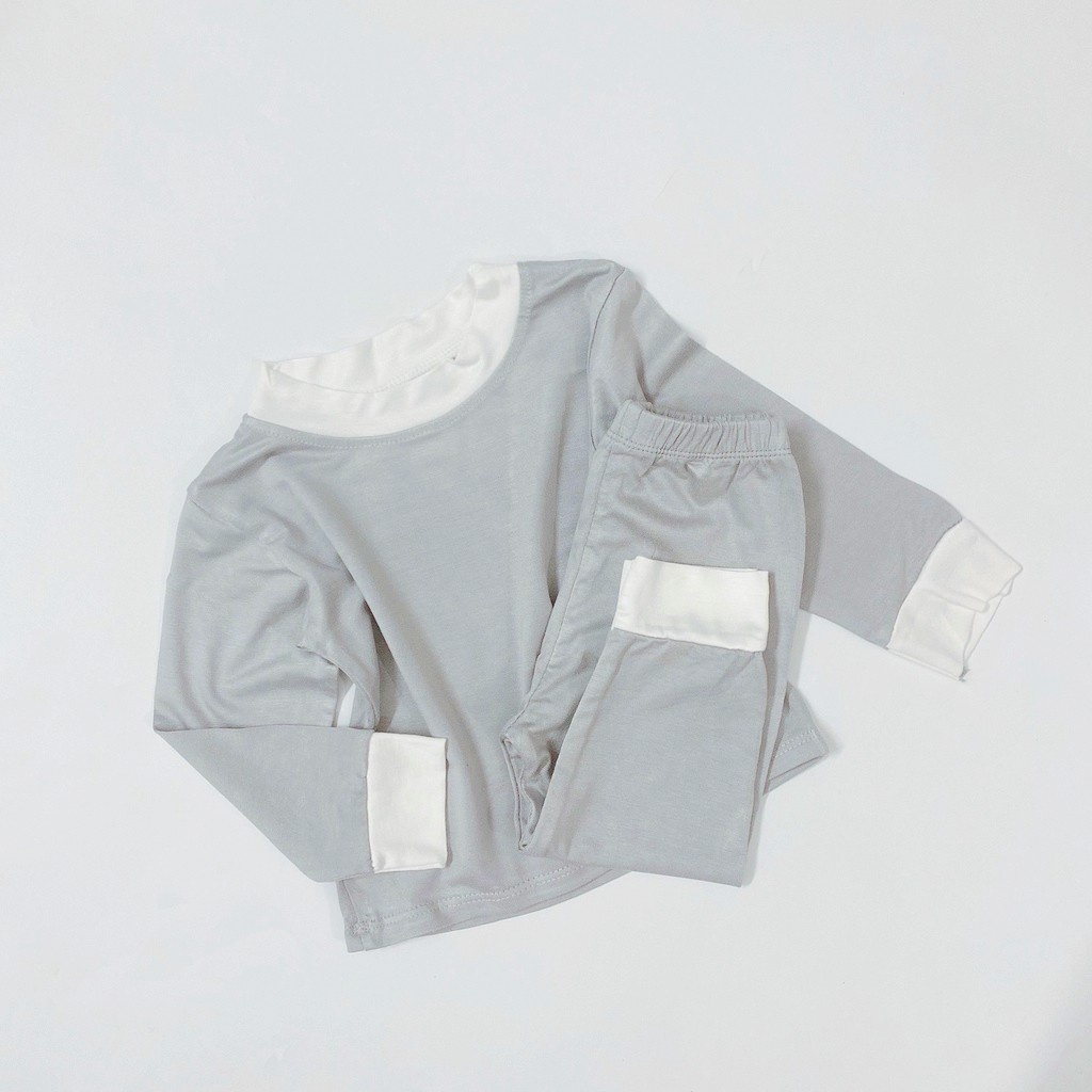 Đồ Bộ Dài Tay Thun Lạnh Nền Màu Trơn Cực Đẹp Cho Bé - Bộ Dài Tay Bé Trai Bé Gái AM803