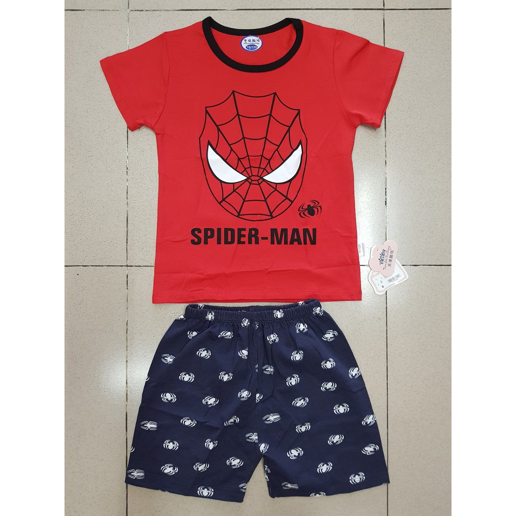 Bộ thun cotton lạnh in thấm người nhện spiderman mát rượi mùa hè