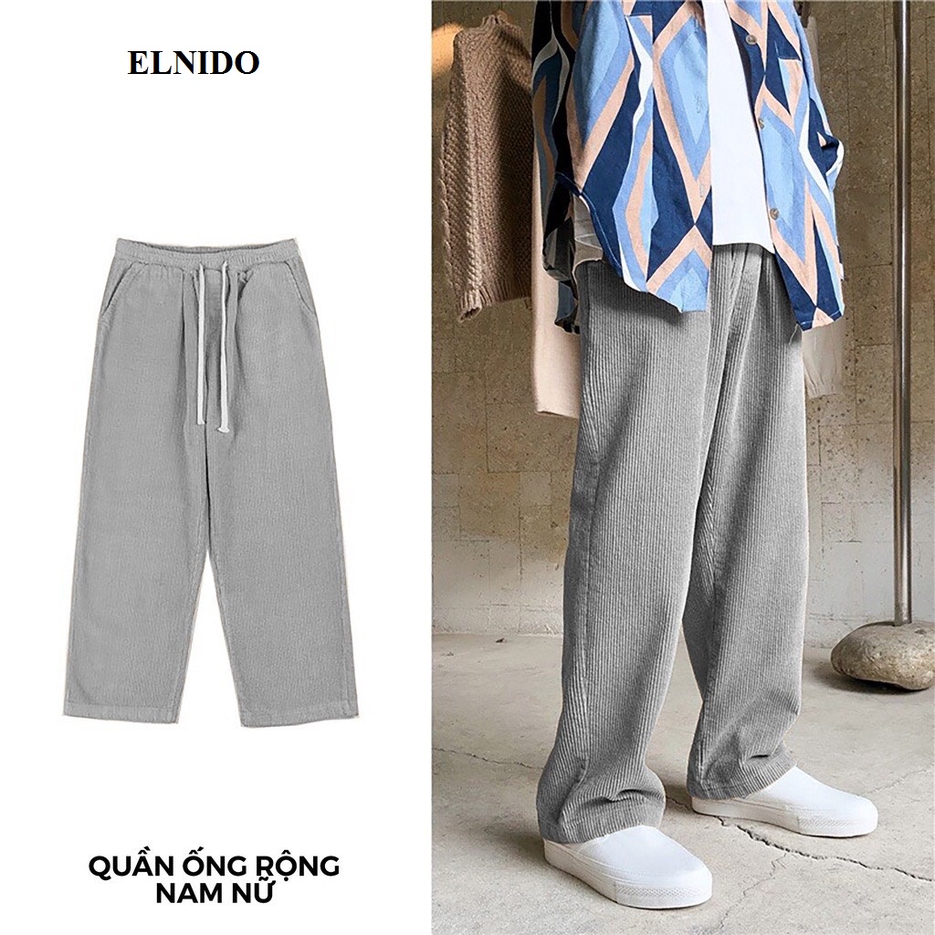 Quần ống rộng nam nữ ELNIDO dáng suông chất vải nhung tăm kiểu dáng UNISEX cao cấp EDNT-01