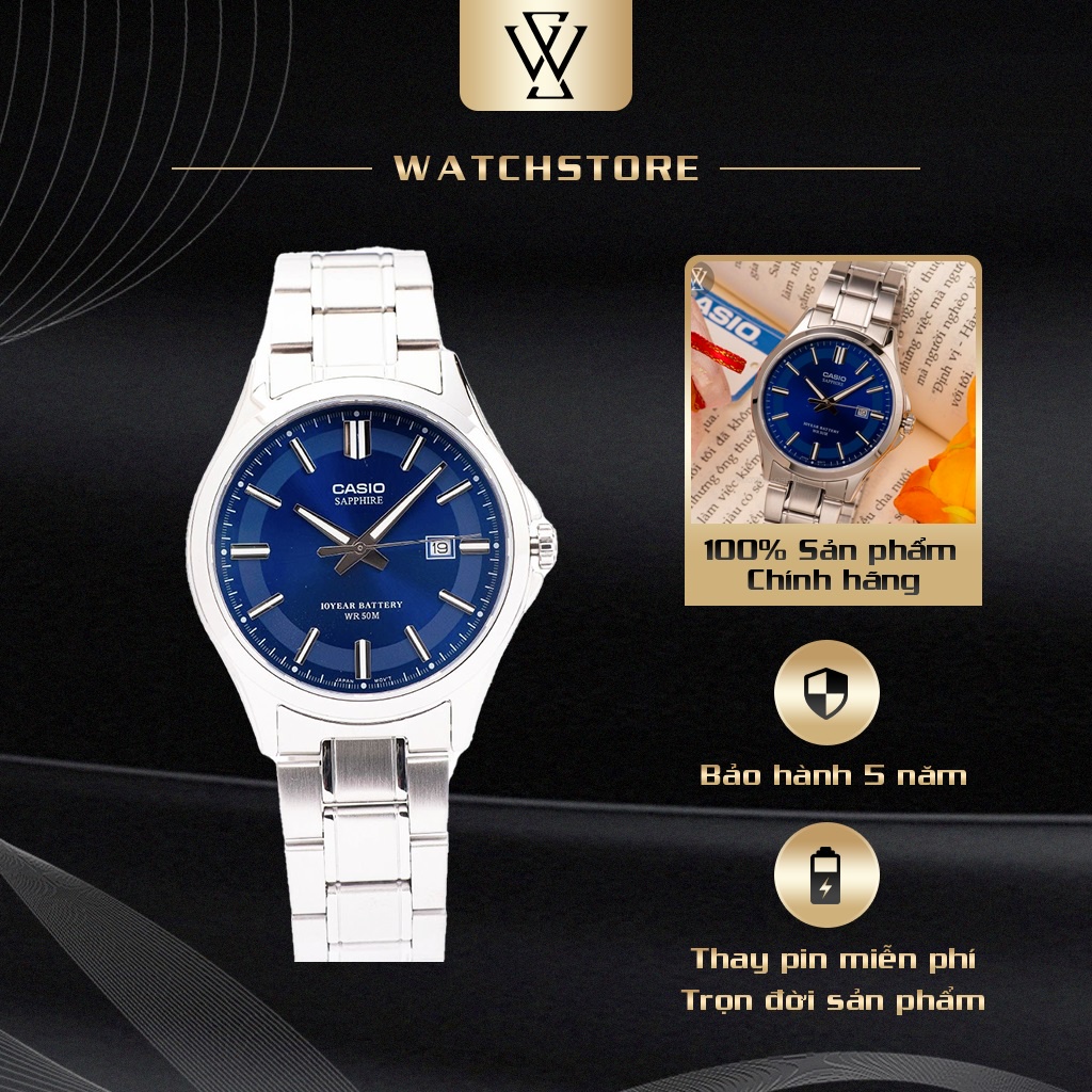Đồng Hồ Quartz Nam Casio WATCHSTORE MTS-100D-2AVDF Thiết Kế Kính Sapphire 41mm, Dây Kim Loại, Vỏ Thép Không Gỉ