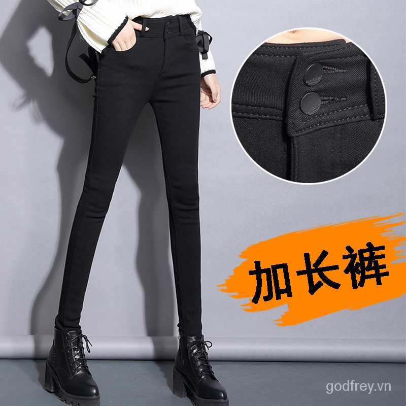 Quần legging dài ôm chân lót lông cừu màu đen phong cách Hàn Quốc thời trang xuân thu cho nữ
