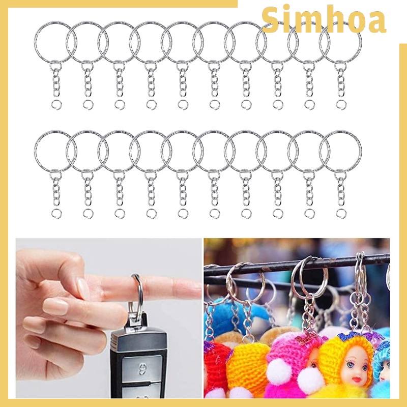 [SIMHOA]100x Keyring Blanks Key Rings with Chain Opens Jump Rings