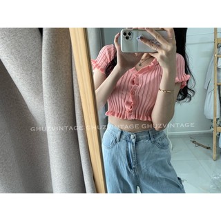 Áo croptop cổ bèo (ảnh thật,có sẵn)