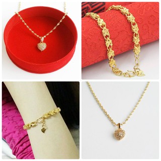 Combo 1 lắc tay cỏ 4 lá và 1 dây chuyền trái tim đính đá mạ vàng cực đẹp