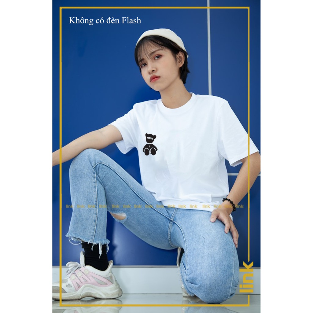 Áo nữ trắng phản quang GẤU TEDDY HANDSOME cool tay lỡ unisex