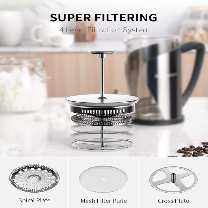 Bình pha cà phê kiểu Pháp French Press nhãn hiệu Shardor FP515S - Dung tích: 1000ml - HÀNG NHẬP KHẨU (Bảo hành 12 tháng)