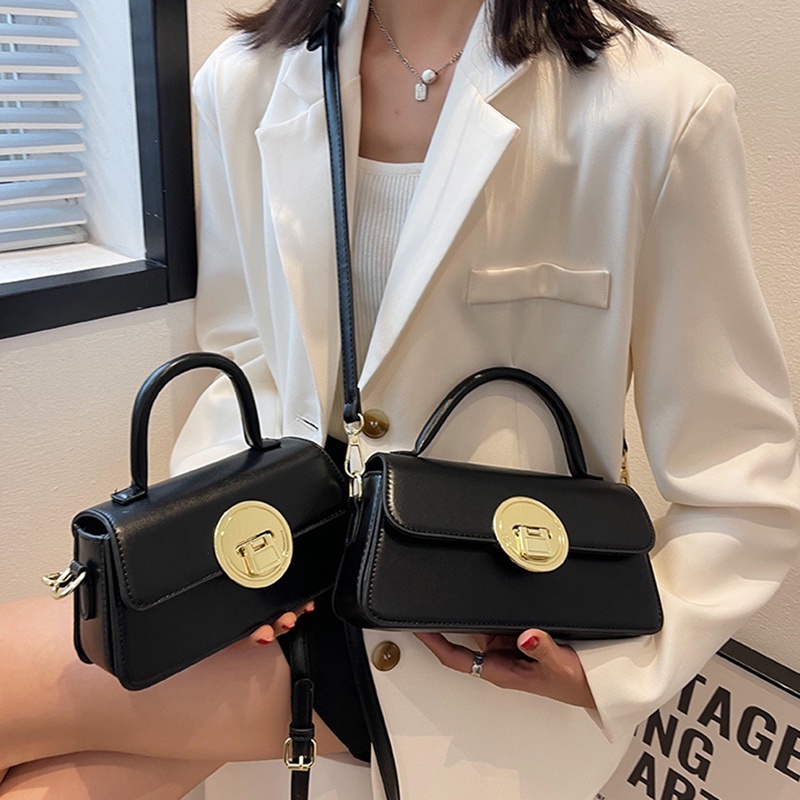 IELGY Túi Đeo Chéo Dáng Vuông Nhỏ Màu Đen Có Khóa Thời Trang Cho Nữ