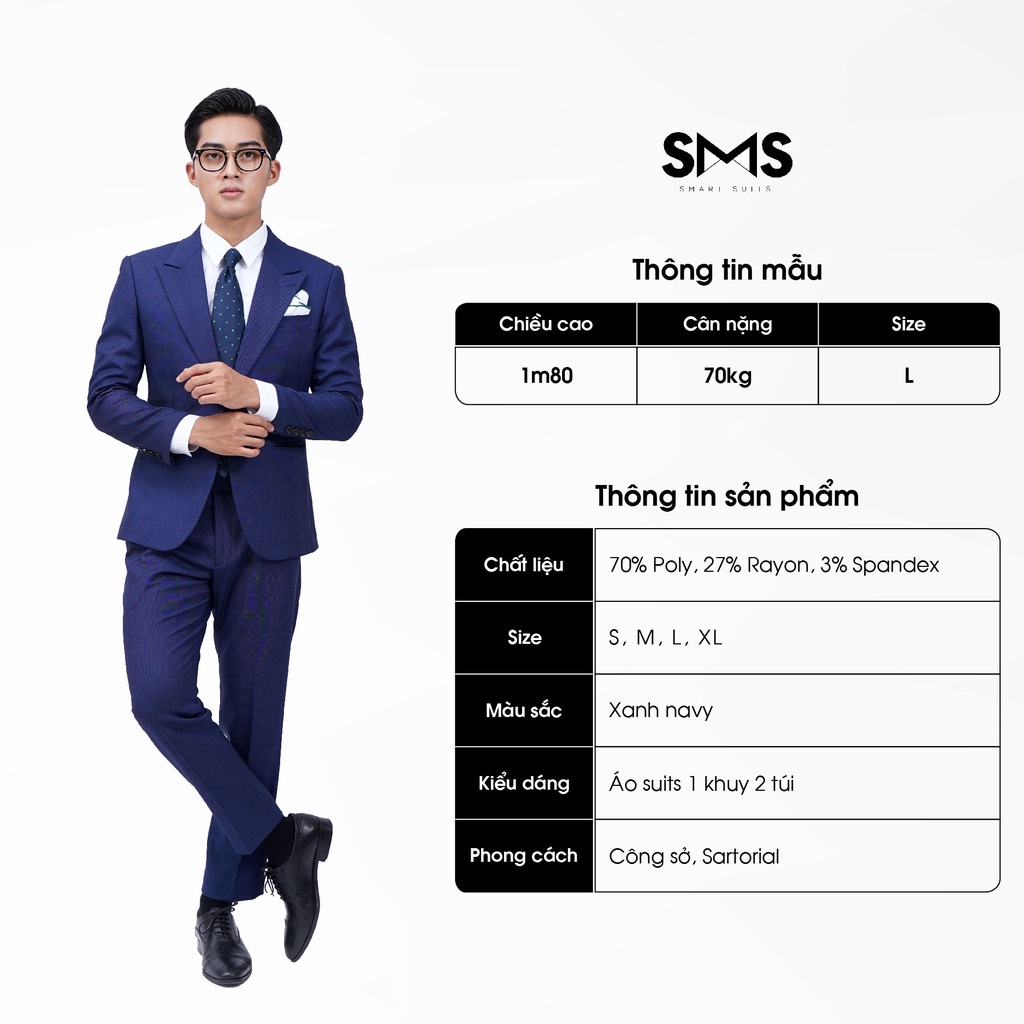 Vest nam xanh navy vân chấm, suits sartorial, chuẩn form Smart Suits