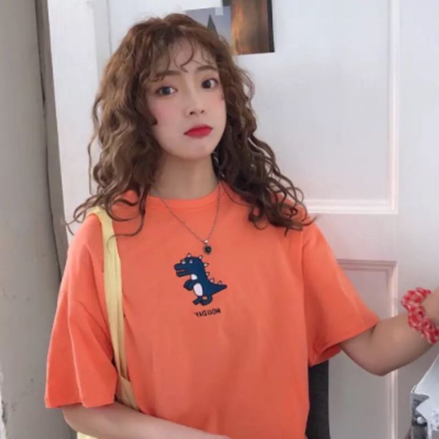Áo thun nữ tay lỡ vải dày dặn form rộng oversize cotton 65/35 màu vàng hình in hoa cúc freesize dưới 65kg