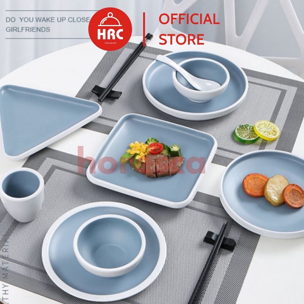 Bộ Tô Đĩa Nhựa Phíp Melamine Giả Gốm Sứ Màu Xanh Dương [SANG TRỌNG] Kiểu Dáng Độc Đáo Phong Cách Châu Âu