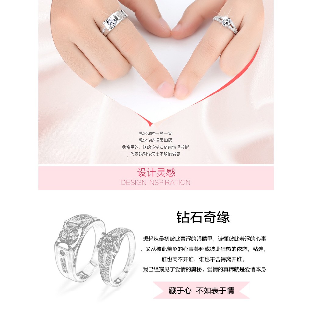 Nhẫn đeo tay kim loại đính đá thời trang dành cho cặp đôi