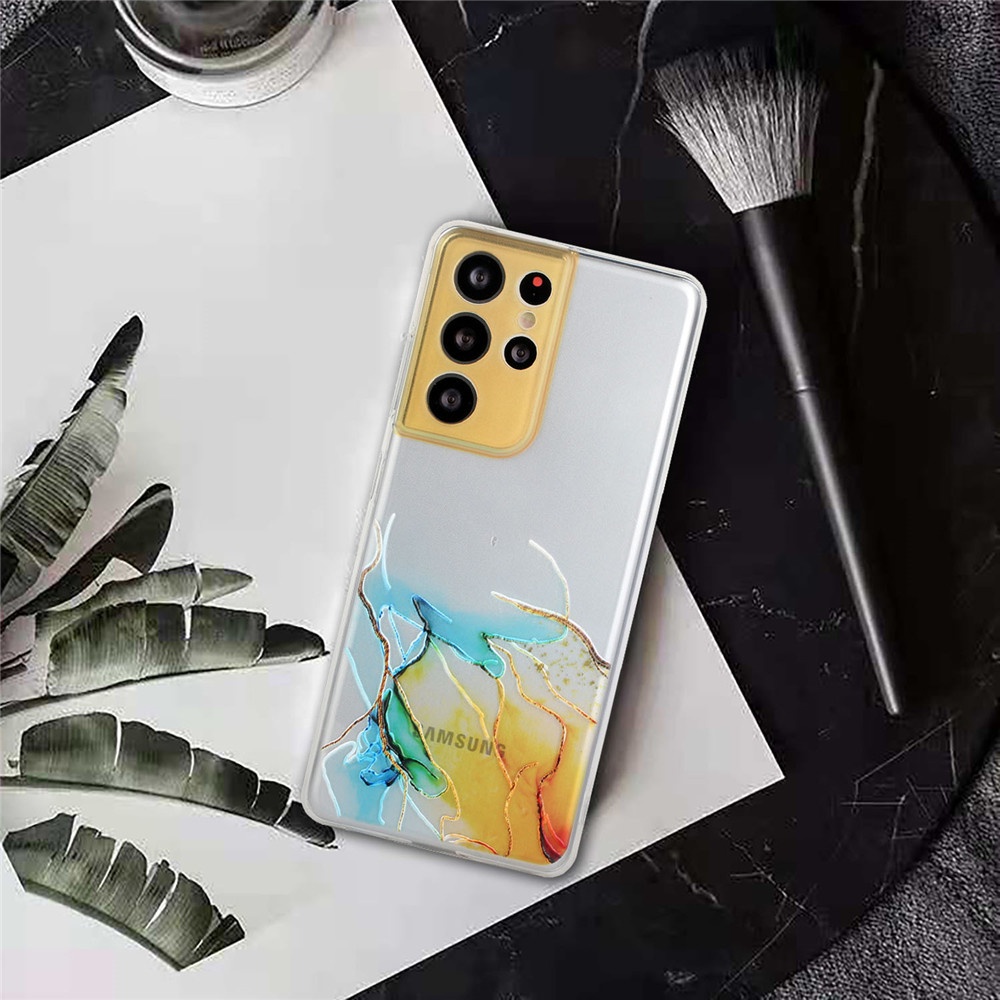 Ốp điện thoại nhựa TPU mềm trong suốt họa tiết vết nứt màu nước cho Samsung Galaxy S21 Ultra S21 Plus S21 FE