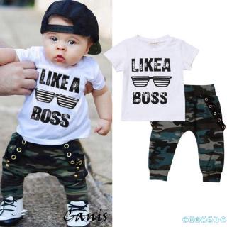 Set áo thun ngắn tay + Quần dài rằn ri thời trang cho bé trai