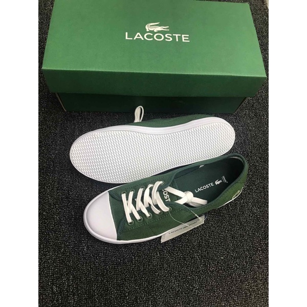 Giày thể thao nữ logo thương hiệu Lacoste cao cấp 1 màu đơn giản