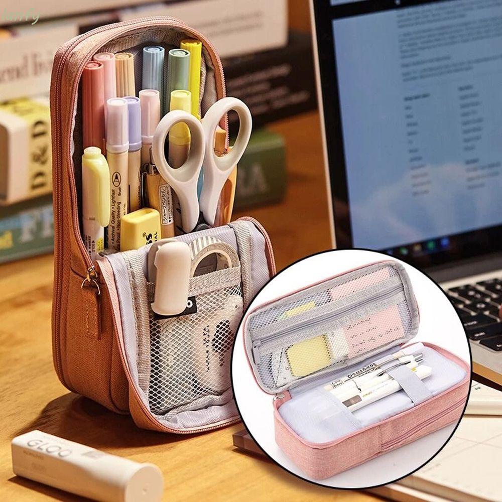 Túi Đựng Bút Bằng Vải Hai Lớp Sức Chứa Lớn Nhiều Màu Có Thể Gấp Gọn Cho Học Sinh