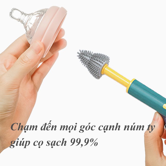 Cọ rửa bình sữa - cọ rửa bình sữa silicon Beedol cao cấp tay cầm xoay 360 độ