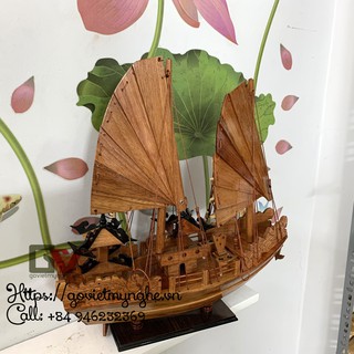 Mô hình thuyền buồm gỗ trang trí tàu Hạ Long Rồng - Gỗ Hương - Dài 40cm x Cao 40cm - Quà tặng trang trí nhà cửa