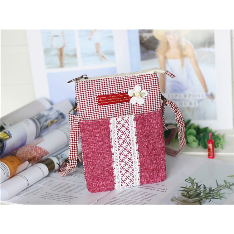 Túi Đựng Điện Thoại/Chìa Khóa/Tiền Bằng Vải Lanh Cotton In Hoa Nhỏ Xinh