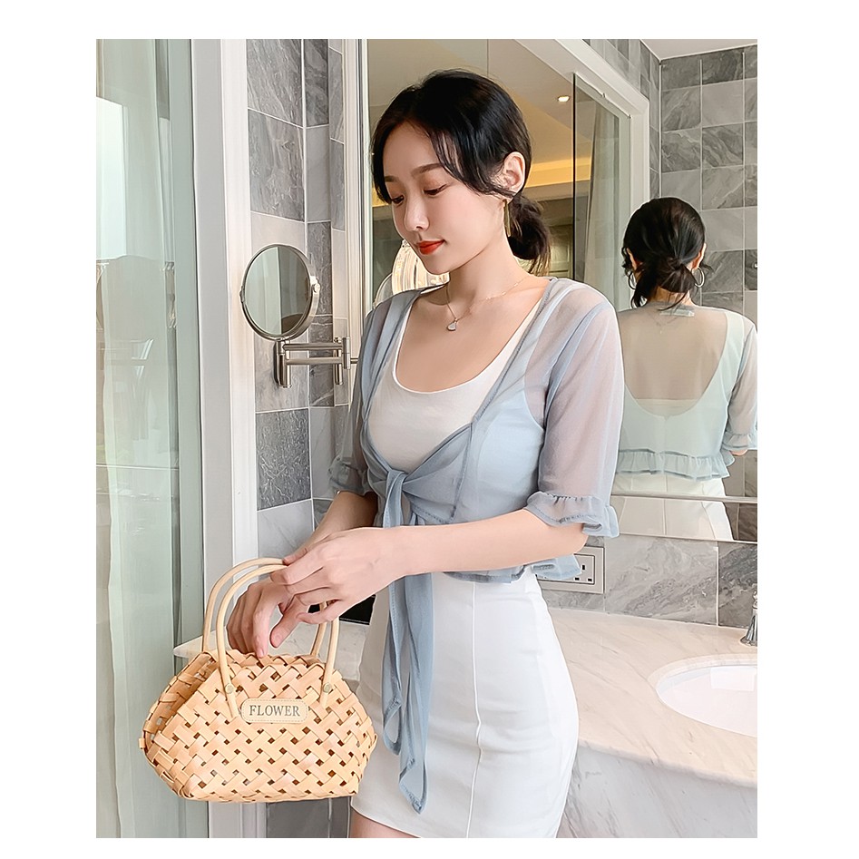 Áo khoác voan viền bèo nơ trước siêu xinh | BigBuy360 - bigbuy360.vn