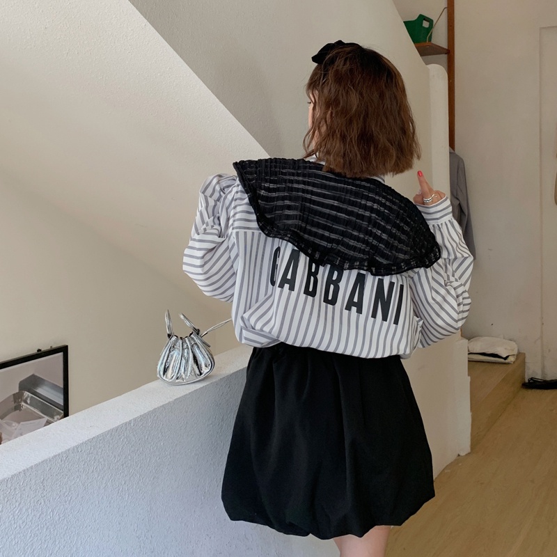 SUXI Áo Sơ Mi Tay Dài Kẻ Sọc Cổ Búp Bê Kèm Khăn Choàng Cổ Thời Trang Mùa Thu Cho Nữ