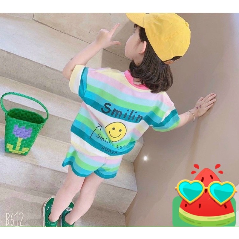Bộ bé gái sọc cầu vồng thun cotton SG loại 1 siêu cưng cho bé 12-27kg