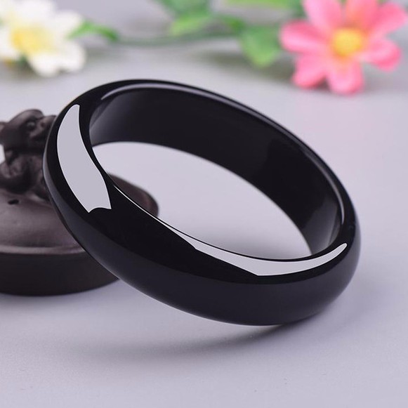 Vòng đeo tay onyx màu đen tự nhiên 52-71mm thanh hẹp mở rộng 3 kiểu vòng tay nữ chalcedony boutique
