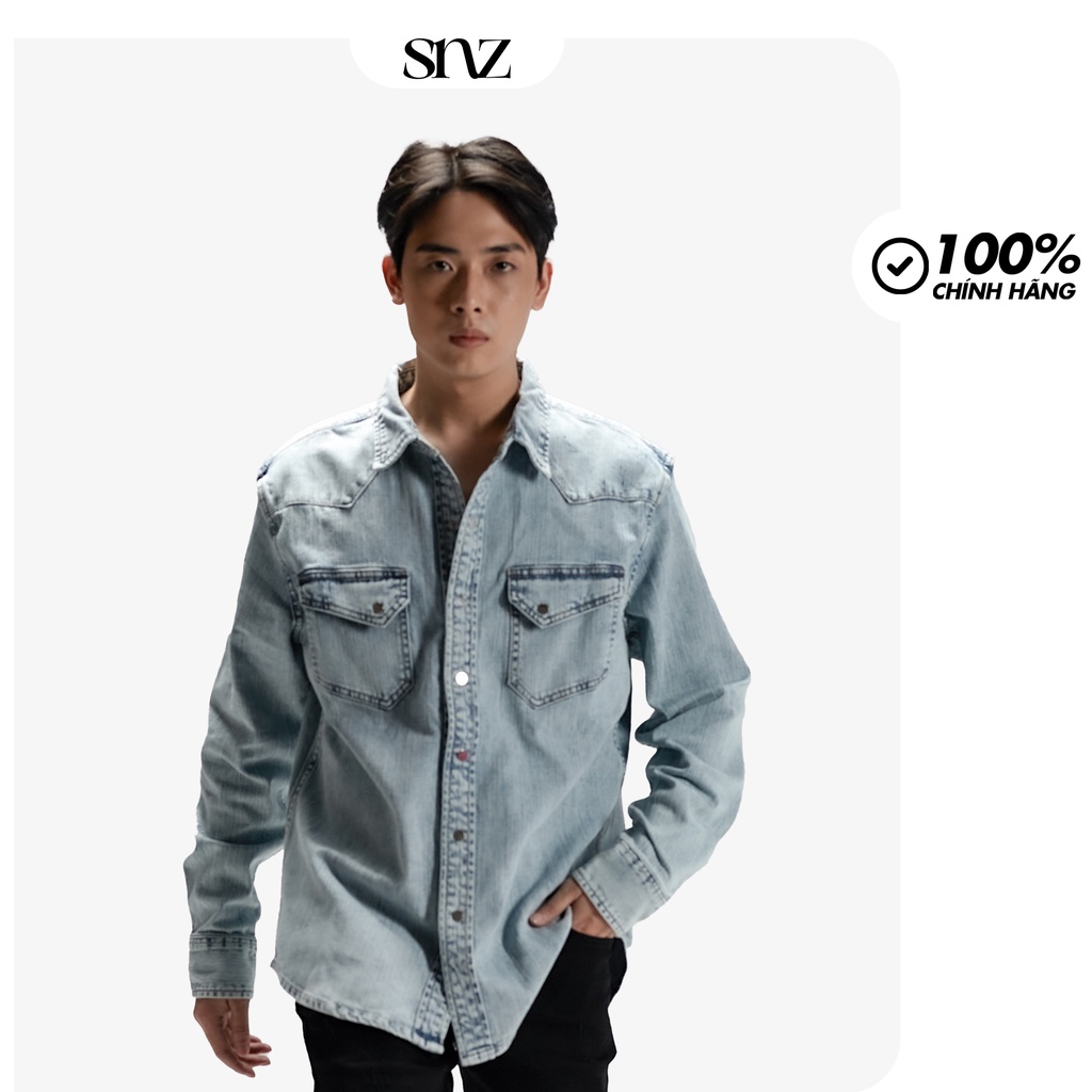Áo Sơ Mi Nam Vải Bò Form Rộng Dày Dặn Tay Dài Phong Cách Snazzy Indigo Shirt