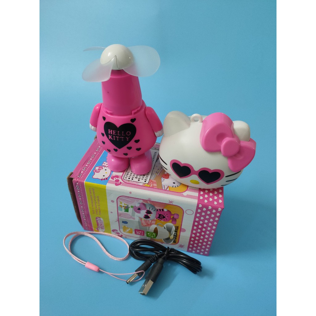 Quạt Cầm Tay Hello - Kitty, Quạt 3 Cánh Hello - Kitty Dùng Pin Sạc Cực Mát, Quạt Tích Điện, Quạt Mini Cầm Tay