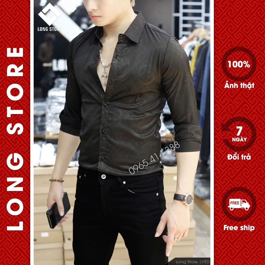Áo sơ mi nam dài tay vân chìm phom chuẩn họa tiết trẻ trung dễ phối đồ LONGSTORE HTT