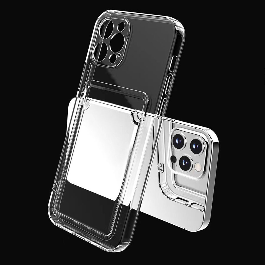 Ốp silicon trong suốt kèm ngăn ví đựng thẻ cho iPhone 11 12 13 14 15 Pro Max X XS XR 6 6S 7 8 Plus